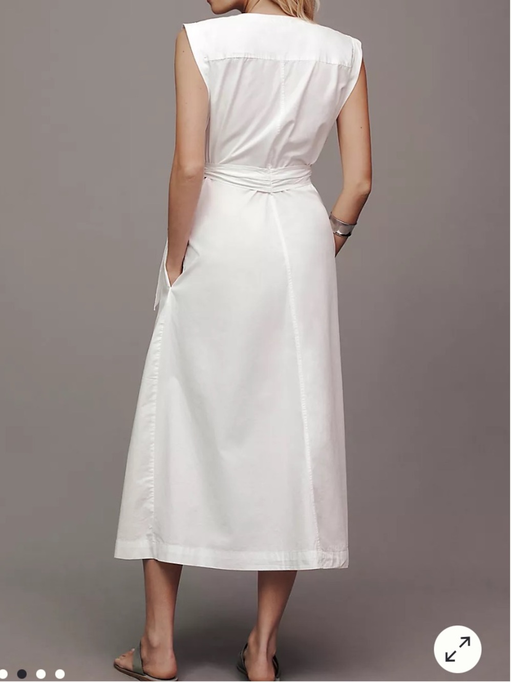Uniqlo White linen, cotton, sleeveless Midi Dress/pockets